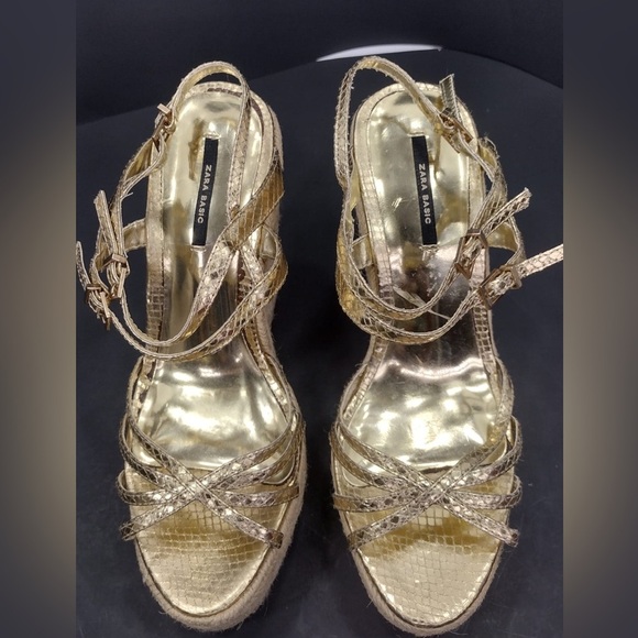 Zara Women Gold Strappy Heels size 9 pre owned Exellent condition - Picture 1 of 8